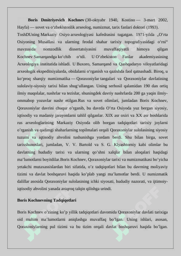 Qoraxoniylar tarixiga doir rus va sovet tadqiqotchilari  haqida ilmiy ma’ruza yozish (Boris Kochnev asarlari asosida) 24 2