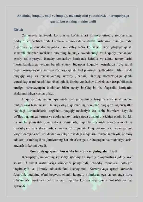 Aholining huquqiy ongi va huquqiy madaniyatini yuksaltirish - korruptsiyaga qarshi kurashning muhim omili 2