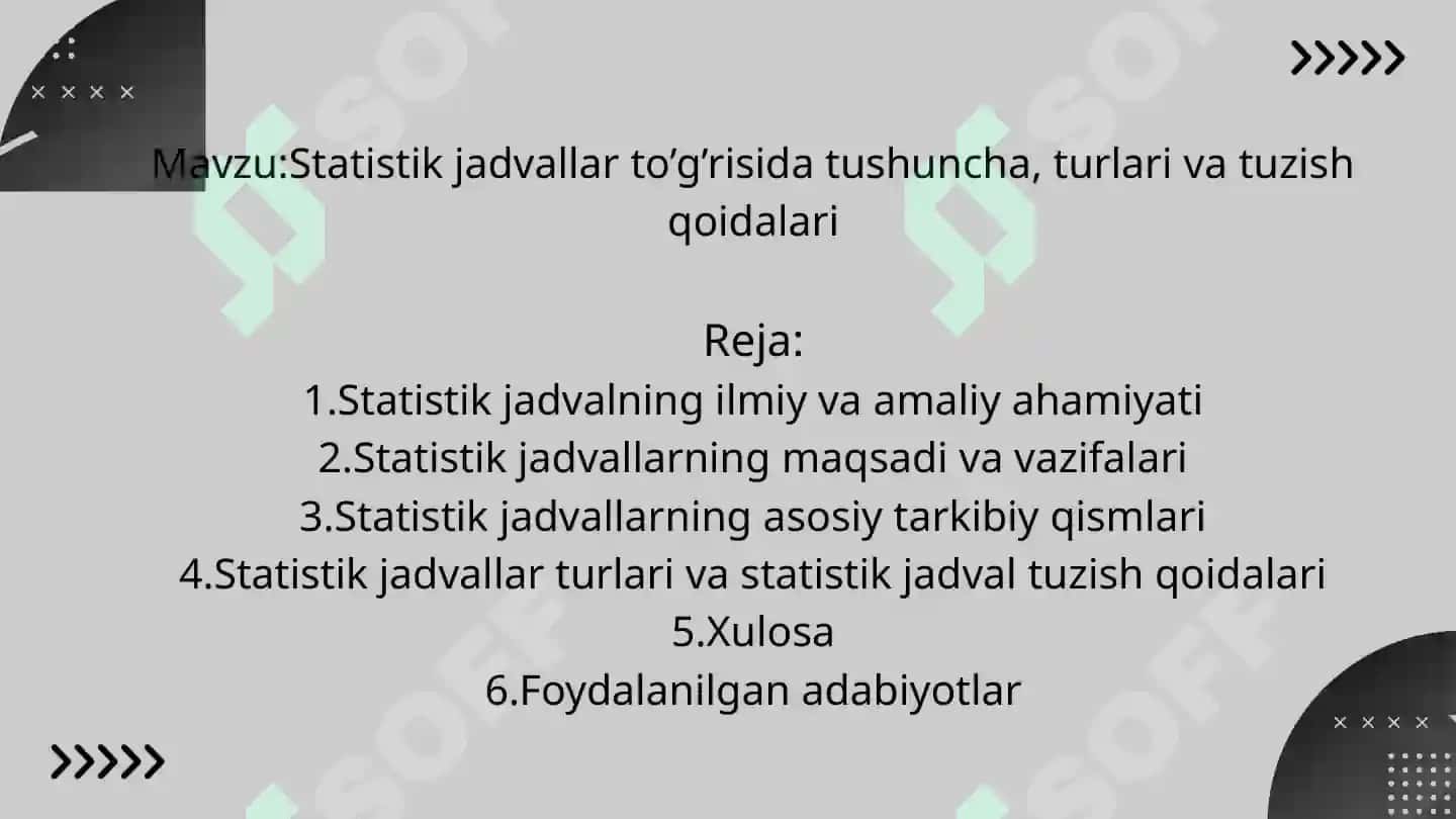 Statistik jadvallar 2