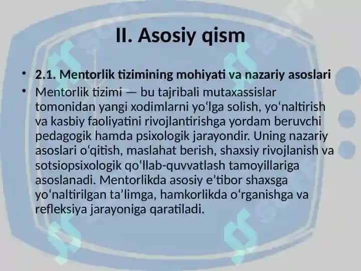 JAMOANI KASBIY RIVOJLANISHDA MENTORLIK TIZIMINI YO’LGA QO’YISH 4