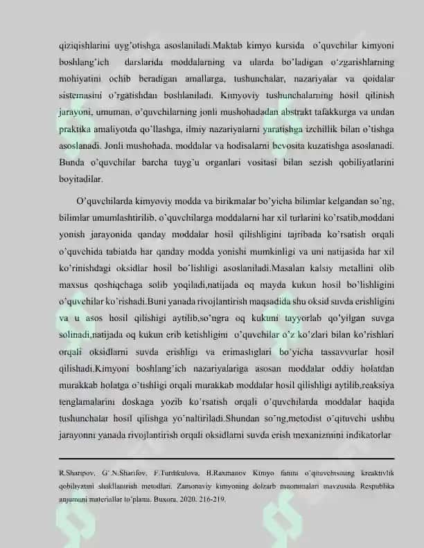Oksidlar, asoslar mavzusida tajribalar o'tkazish metodikasi 2