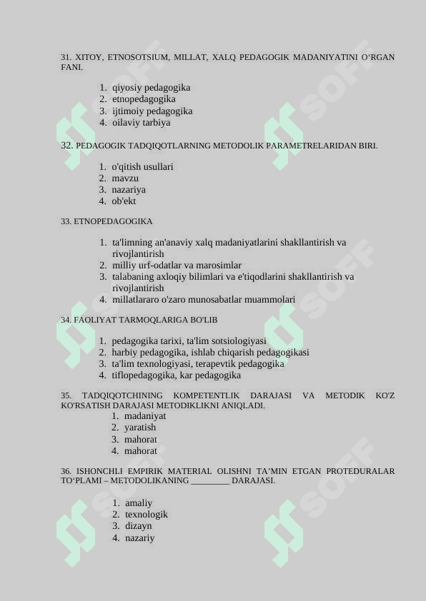 PEDAGOGIKA FANIDAN TEST TOPSHIRIQLARI TO'PLAMI 8
