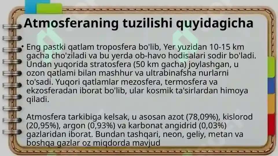 Atmosferaning tabiatdagi ahamiyati va uning tirik organizmlarga ta’siri 4