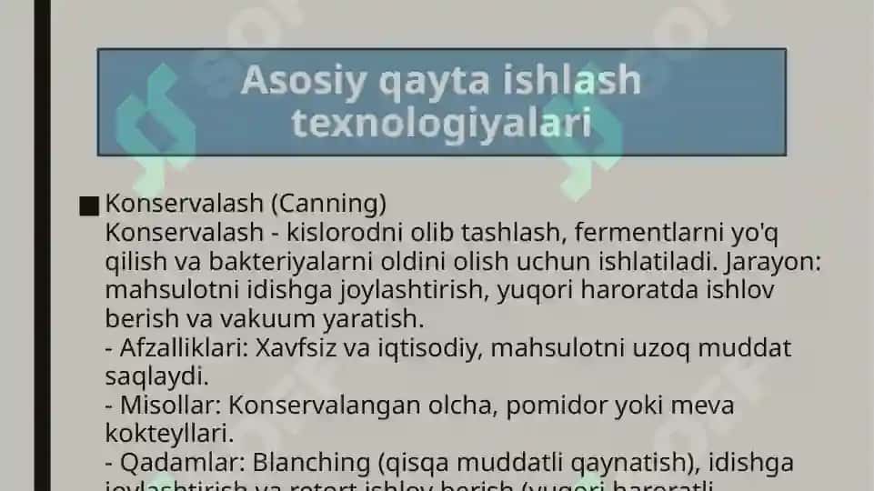 Sabzavot, mevalar va boshqa qishloq xo’jaligi mahsulotlarini qayta ishlash texnologiyalari 3