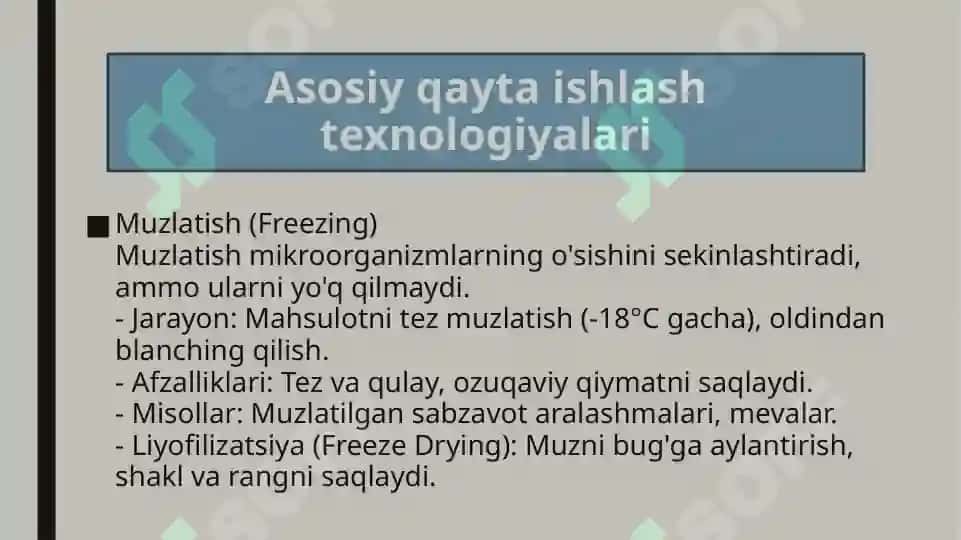 Sabzavot, mevalar va boshqa qishloq xo’jaligi mahsulotlarini qayta ishlash texnologiyalari 7