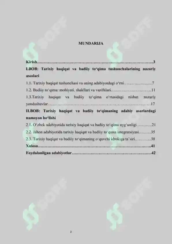 Adabiyotda tarixiy haqiqat va badiiy to‘qima KURS ISHIC 2