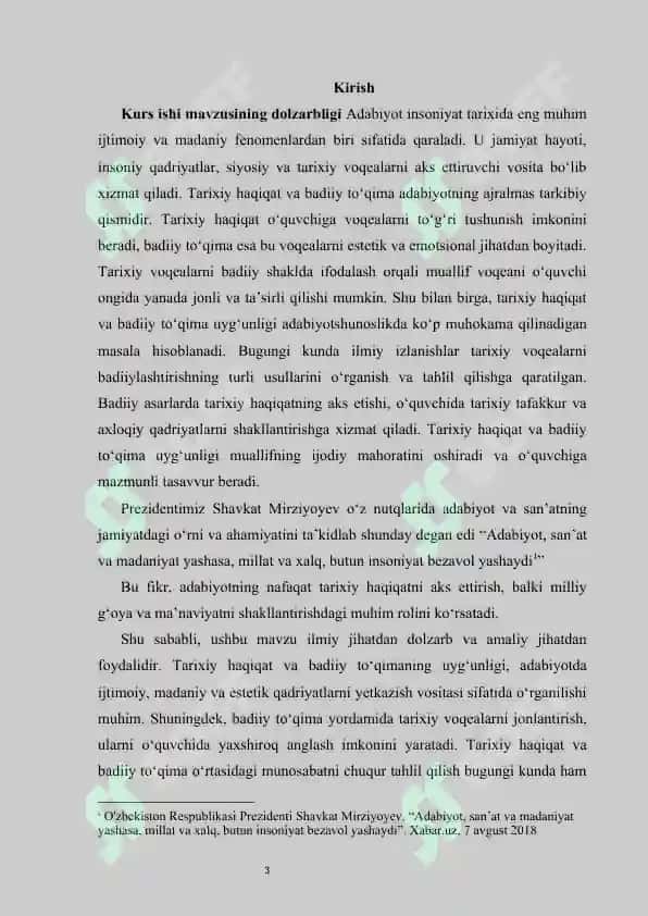 Adabiyotda tarixiy haqiqat va badiiy to‘qima KURS ISHIC 3
