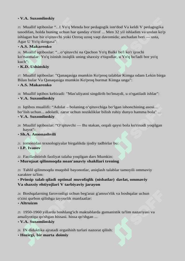 Pedagogika fanidan savol va javoblar 527 ta 2