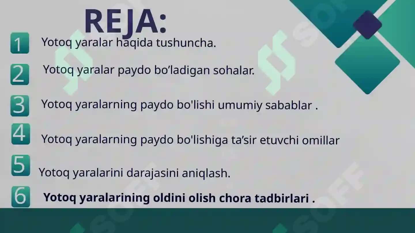 Yotoq yaralar haqida batafsil ma'lumotlar. 2