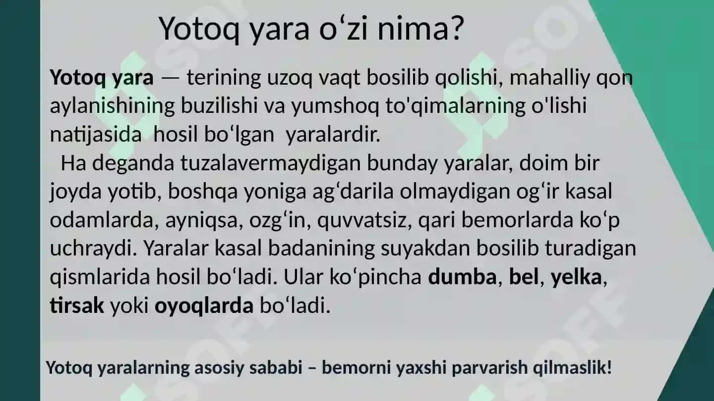 Yotoq yaralar haqida batafsil ma'lumotlar. 3