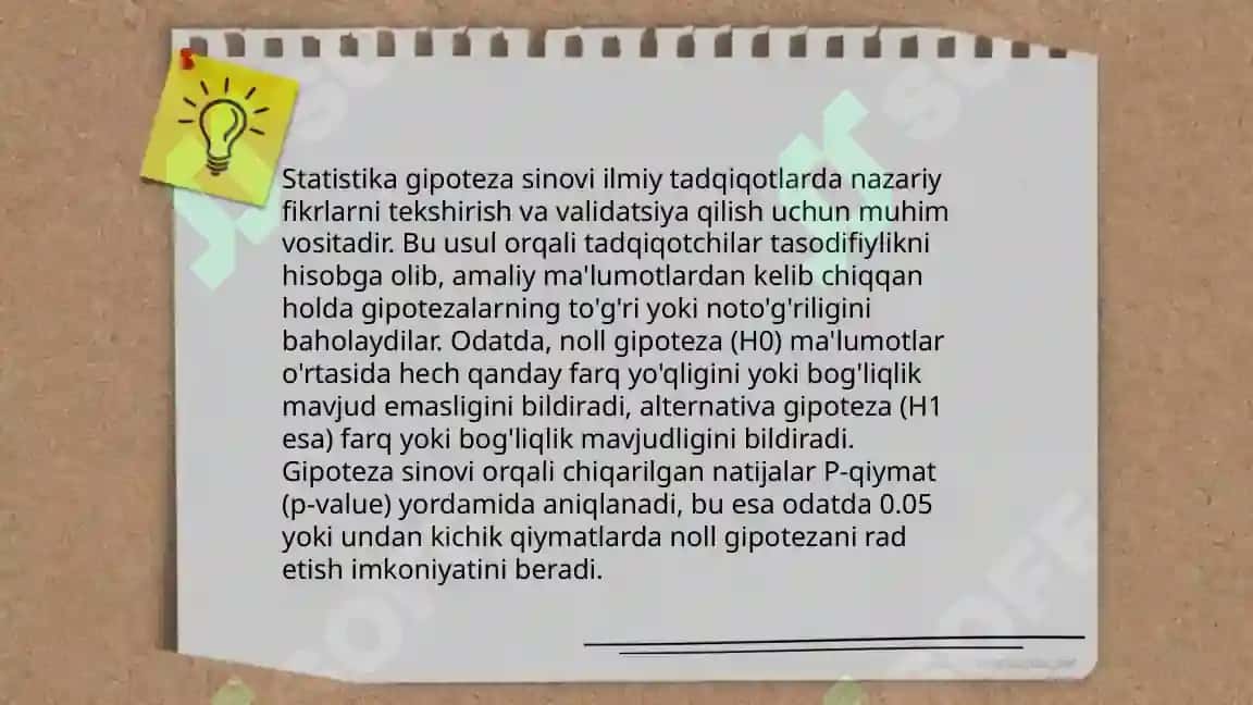 STATISTIK GIPOTEZA: ILGARI SURISH VA UNING ENG KICHIK KVADRATLAR USULI YORDAMIDA TEKSHIRISH 4