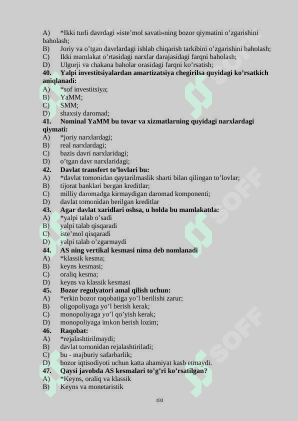 Iqtisodiyot Test 200 ta ( Javoblari bilan ) 6