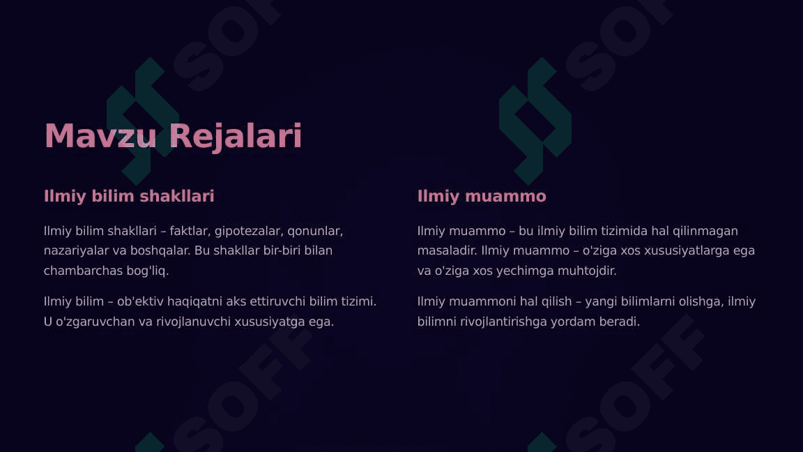 Ilmiy bilim shakllari. Ilmiy muammo. Ilmiy qonun. Ilmiy taxmin. Ilmiy nazariy. Ilmiy bashorat_6 2