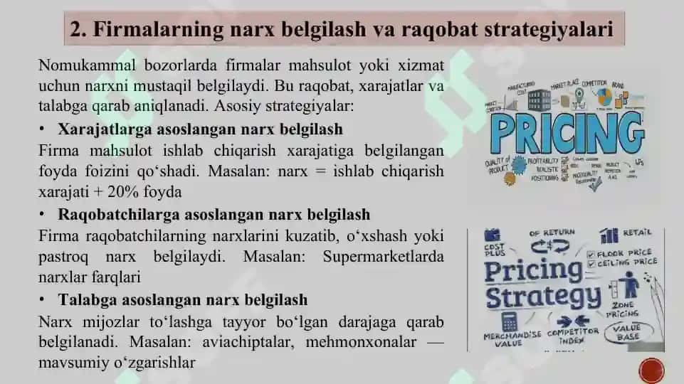 Nomukammal bozorlarda firmalar faoliyati. 8