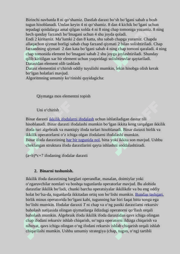 Muvozanatlangan binar daraxtlar. 2