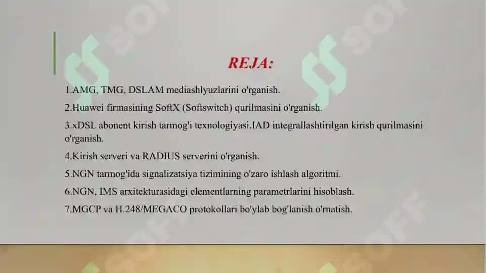 AMG, TMG, DSLAM mediashlyuzlarini o'rganish. 2