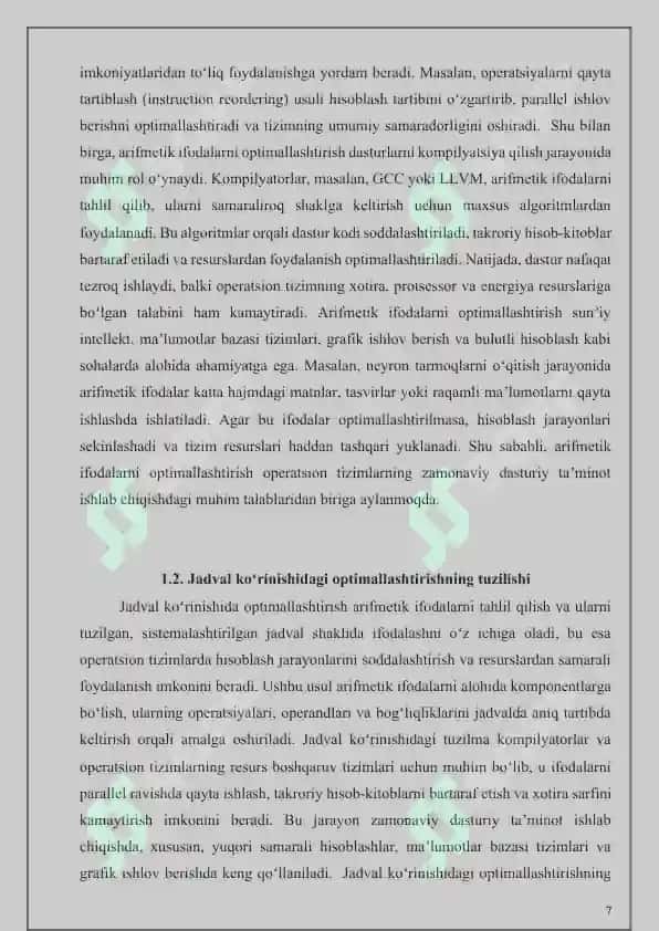 Аrifmetik ifodalarni jadval koʼrinishida optimallashtirish 7
