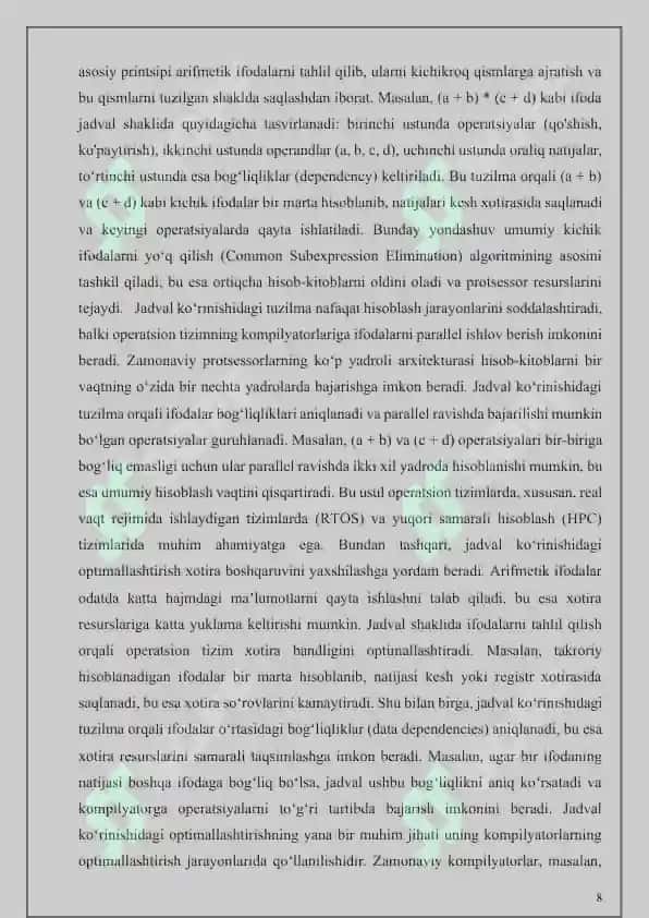 Аrifmetik ifodalarni jadval koʼrinishida optimallashtirish 8