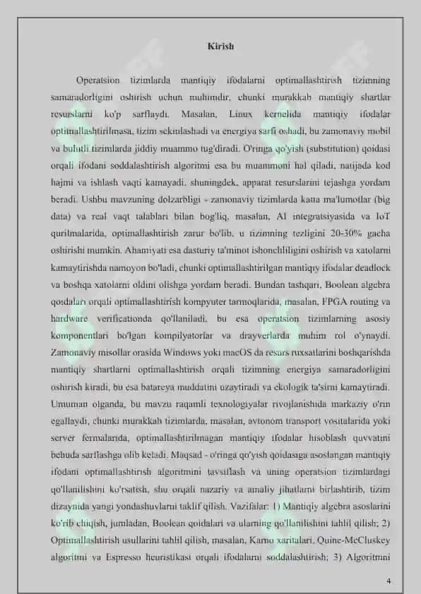Oʼringa qoʼyish qoidasidan foydalangan holda berilgan mantiqiy ifodani optimallashtirish algoritmini amalga oshirish 4