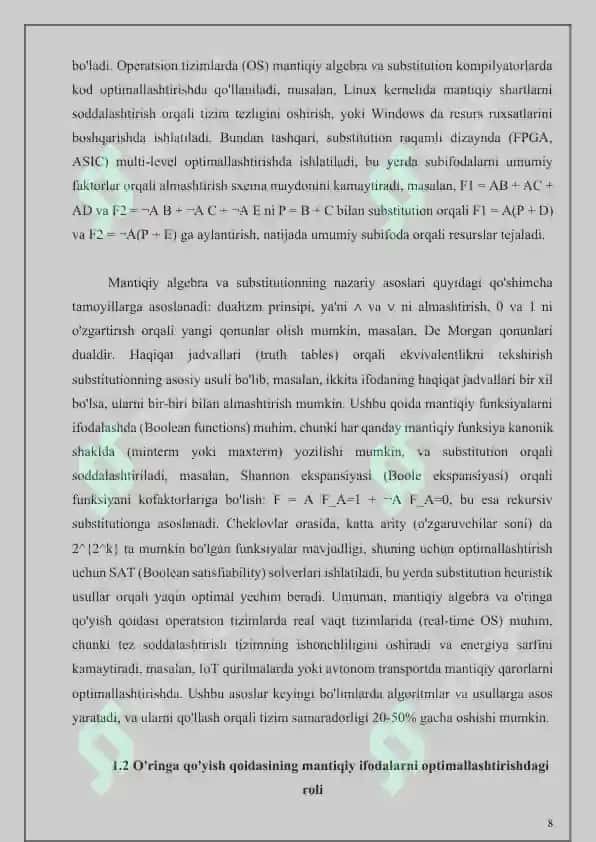 Oʼringa qoʼyish qoidasidan foydalangan holda berilgan mantiqiy ifodani optimallashtirish algoritmini amalga oshirish 8