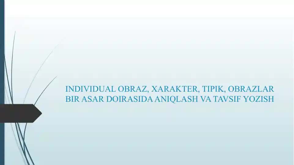 INDIVIDUAL OBRAZ, XARAKTER, TIPIK, OBRAZLAR BIR ASAR DOIRASIDA ANIQLASH VA TAVSIF YOZISH 1