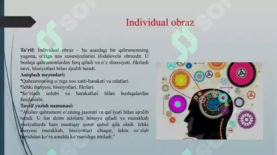 INDIVIDUAL OBRAZ, XARAKTER, TIPIK, OBRAZLAR BIR ASAR DOIRASIDA ANIQLASH VA TAVSIF YOZISH 3