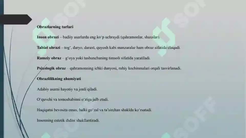 INDIVIDUAL OBRAZ, XARAKTER, TIPIK, OBRAZLAR BIR ASAR DOIRASIDA ANIQLASH VA TAVSIF YOZISH 8