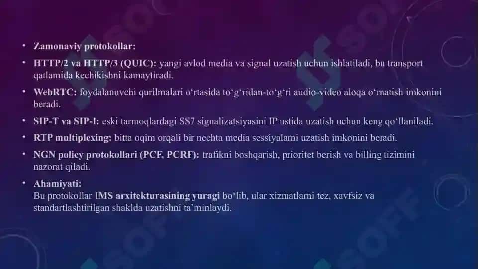 Keyingi avlodning konvergent tarmoqlarida turli texnologiyalarning ishlash tamoyili, kamchilik va afzalliklari. 7