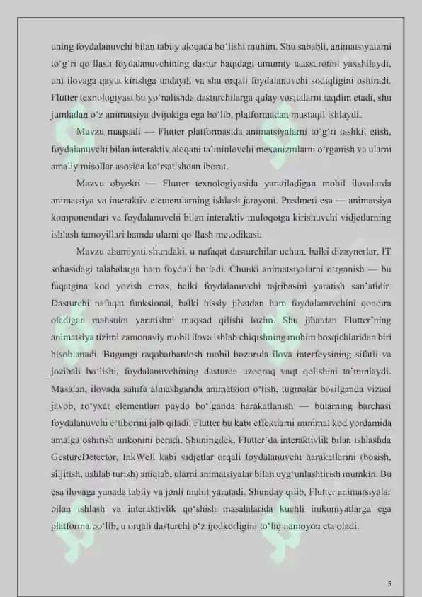 Flutterda animatsiyalar bilan ishlash va interaktivlik qoʻshish 5