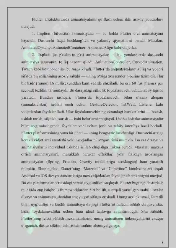 Flutterda animatsiyalar bilan ishlash va interaktivlik qoʻshish 8