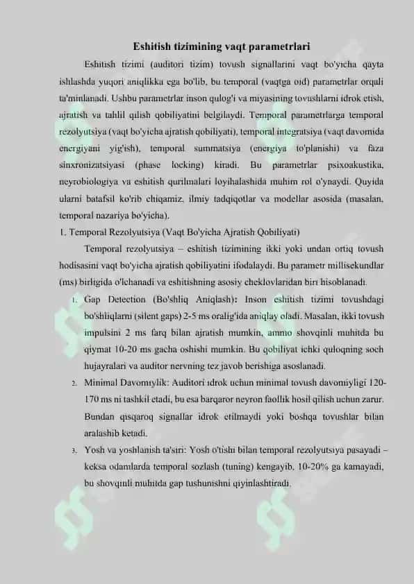 Eshitishni, sezishni vaqt parametrlari, uning nochiziqlilik xususiyatlari 8