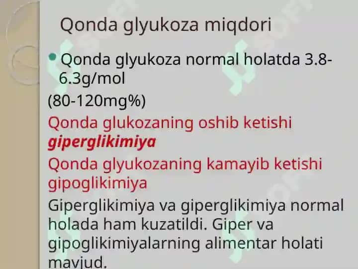 glukoza gemoestazi va uning boshqarilishi 2