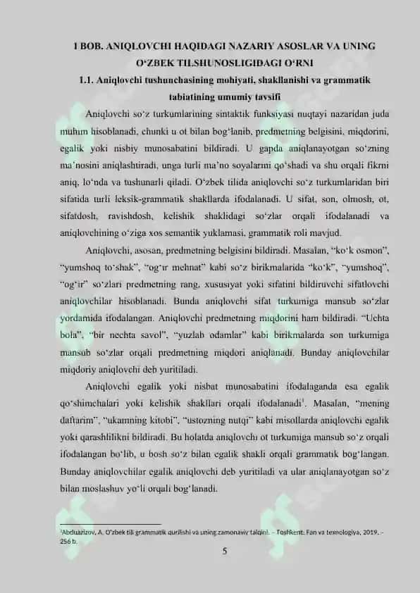 Aniqlovchi va uning o'zbek tilshunosligida tatqiqi 5