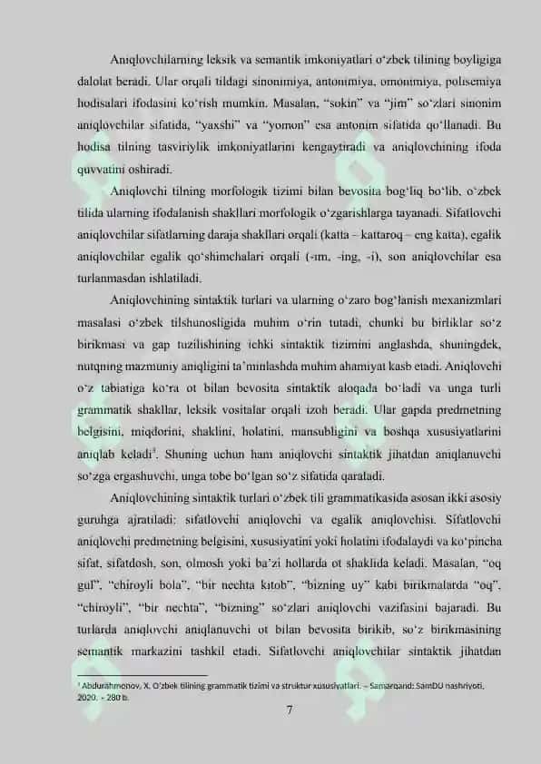 Aniqlovchi va uning o'zbek tilshunosligida tatqiqi 7