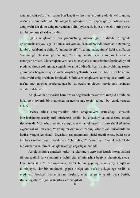 Aniqlovchi va uning o'zbek tilshunosligida tatqiqi 8