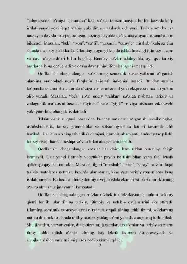 Qoʻllanishi chegaralangan soʻzlarga doir oʻquv loyihasi 7