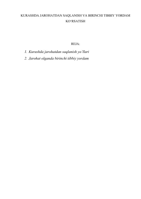 Kurashda jarohatdan saqlanish va birinchi tibbiy yordam ko'rsatish