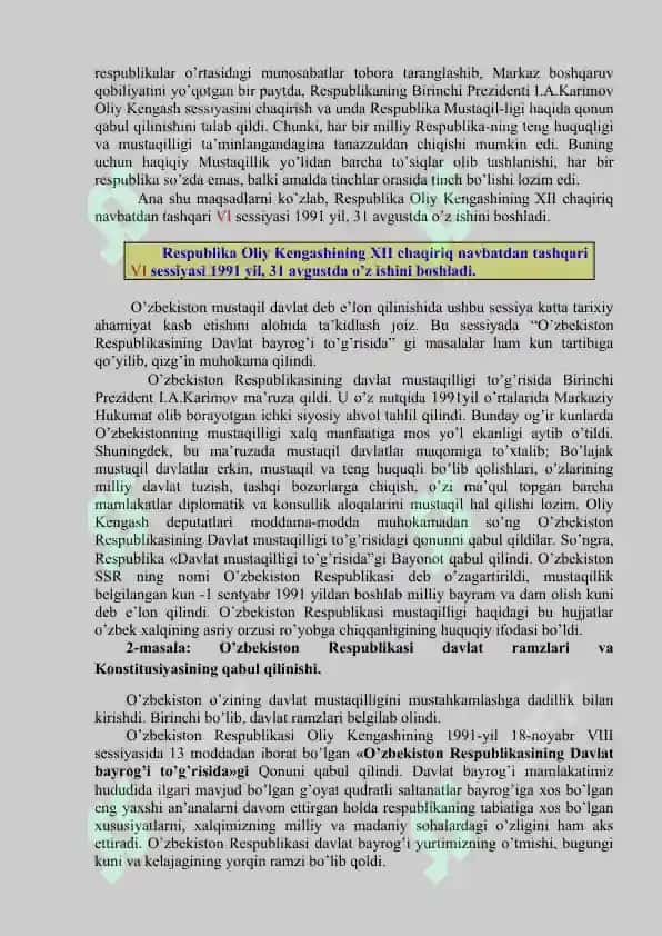 Mustaqil O’zbekiston Respublikasining tashkil topishi va uning tarixiy ahamiyati 2