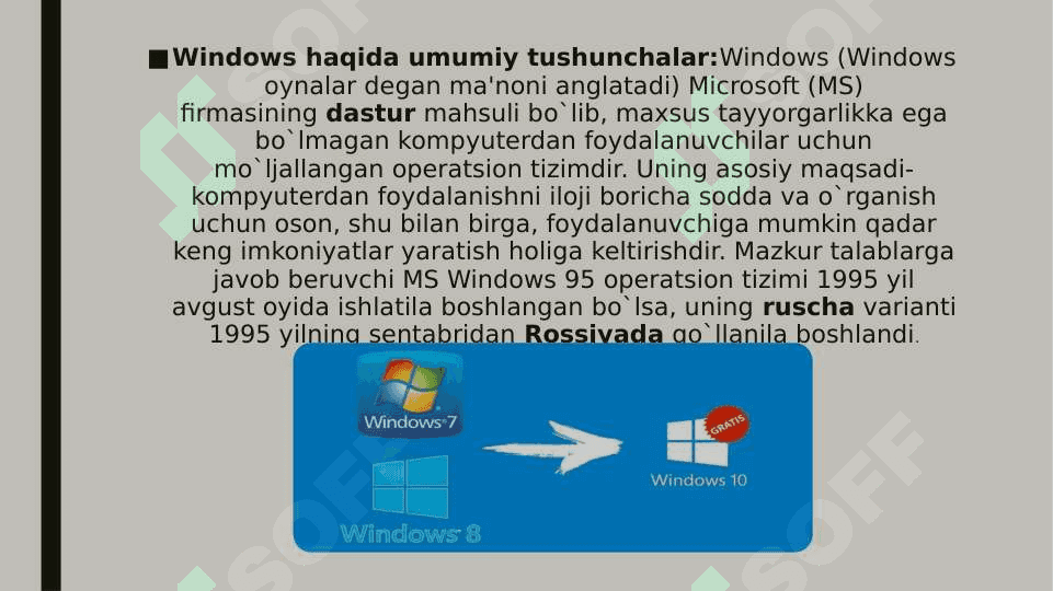 MS Windows 7,8,10 operatsion tizimlari va ulardagi yangi imkoniyatlari va qulayliklari 3