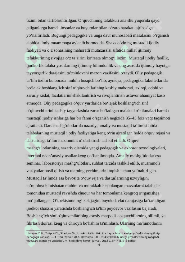 1-2 SINF O’QUVCHILARINING O’QISH MALAKALARINI TAKOMILLASHTIRISH 4
