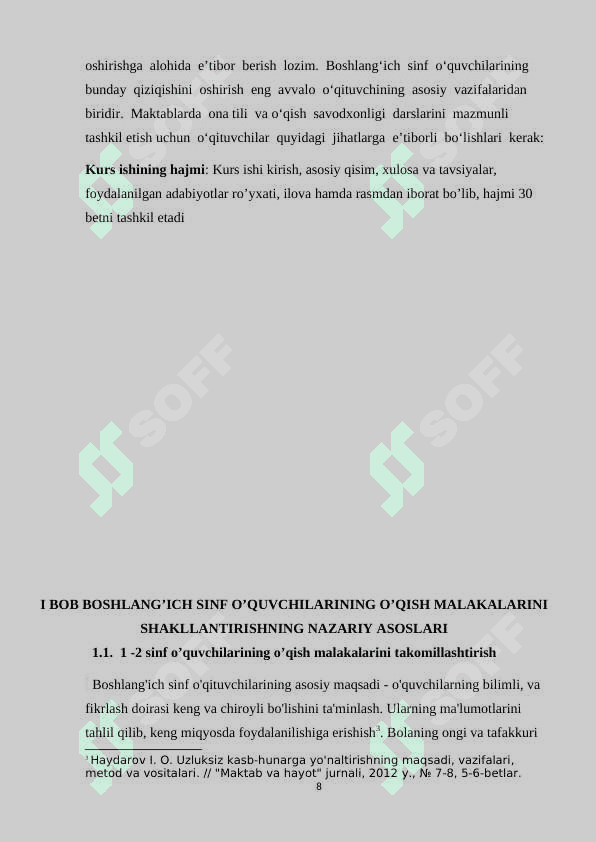 1-2 SINF O’QUVCHILARINING O’QISH MALAKALARINI TAKOMILLASHTIRISH 8