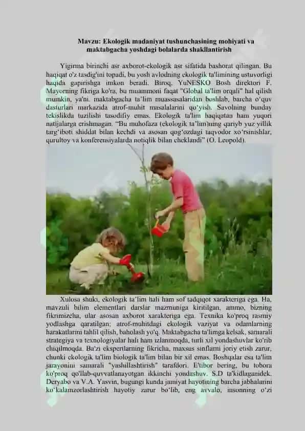 Ekologik madaniyat tushunchasining mohiyati va maktabgacha yoshdagi bolalarda shakllantirish 2
