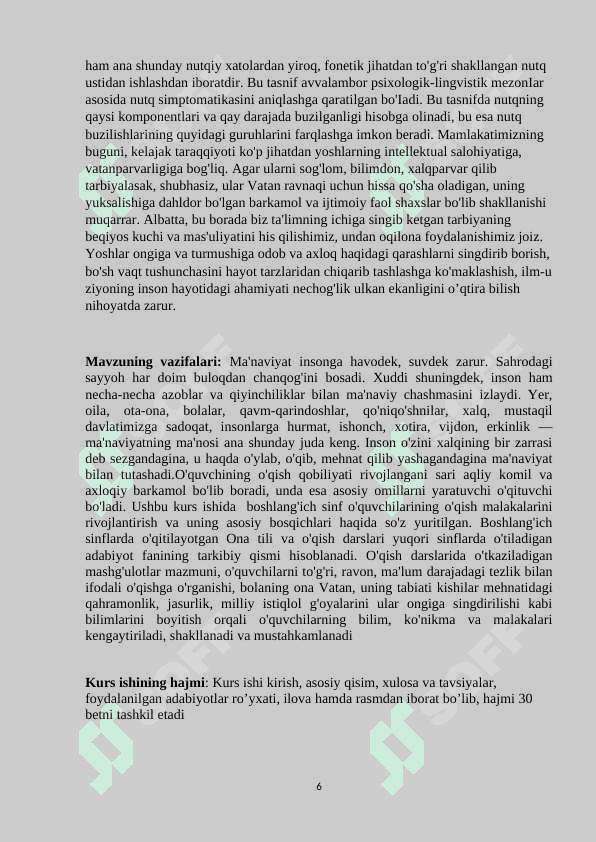 O’QUVCHILARNI SAVOD O’RGATISHGA TAYYORLOV. ALIFBEGACHA BO’LGAN DAVRIDA NUTQ O’STIRISH 6