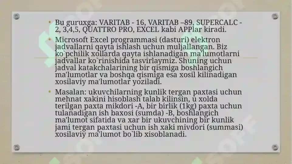 Elektron jadvallar bilan ishlash. Microsoft Excеl prosessori . 3