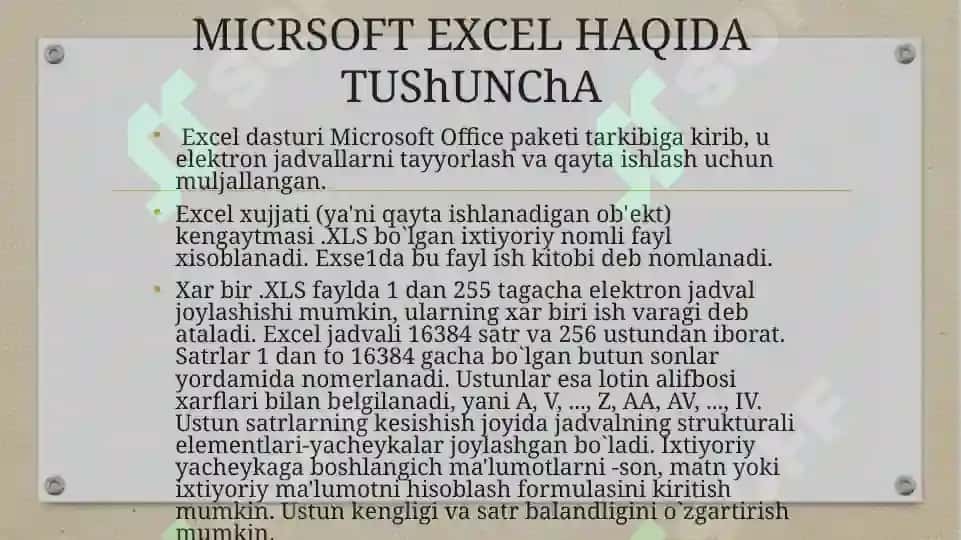 Elektron jadvallar bilan ishlash. Microsoft Excеl prosessori . 4