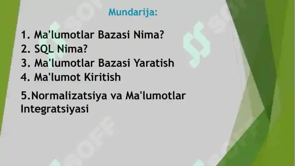 SQL yordamida ma’lumotlar bazasini yaratish 2
