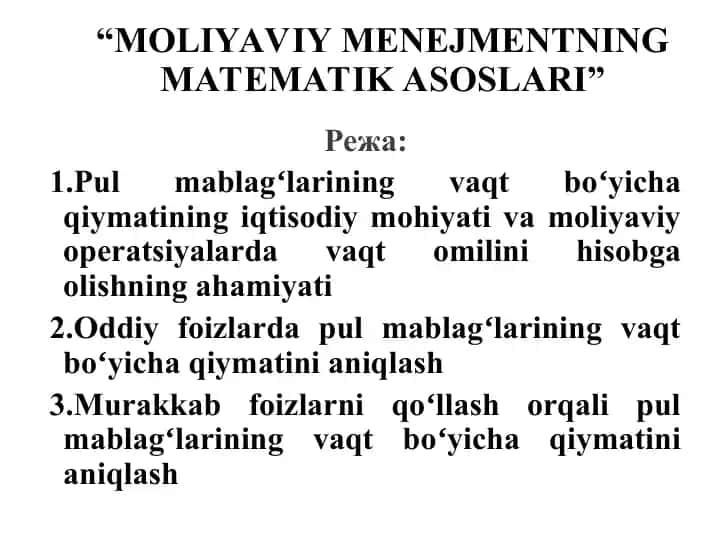 MOLIYAVIY MENEJMENTNING MATEMATIK ASOSLARI 1