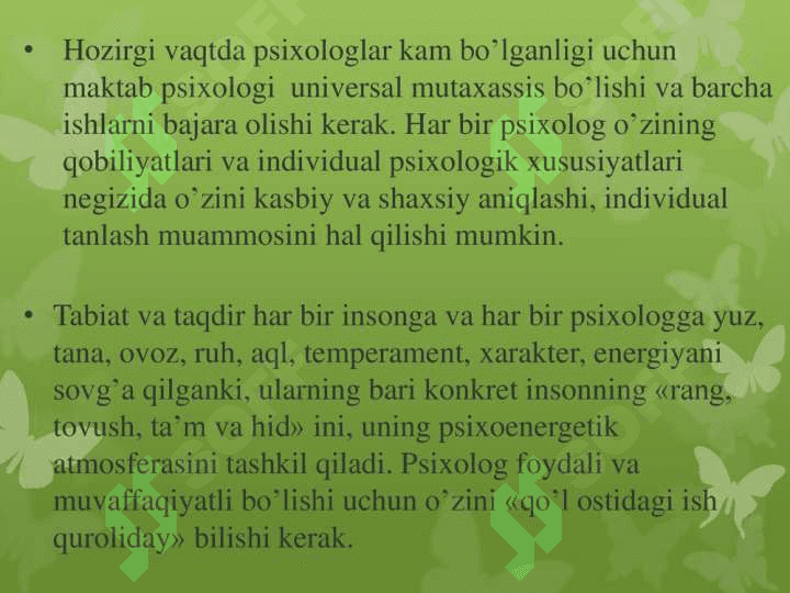 Amaliyotchi psixolog faoliyatining umumiy masalalari 3