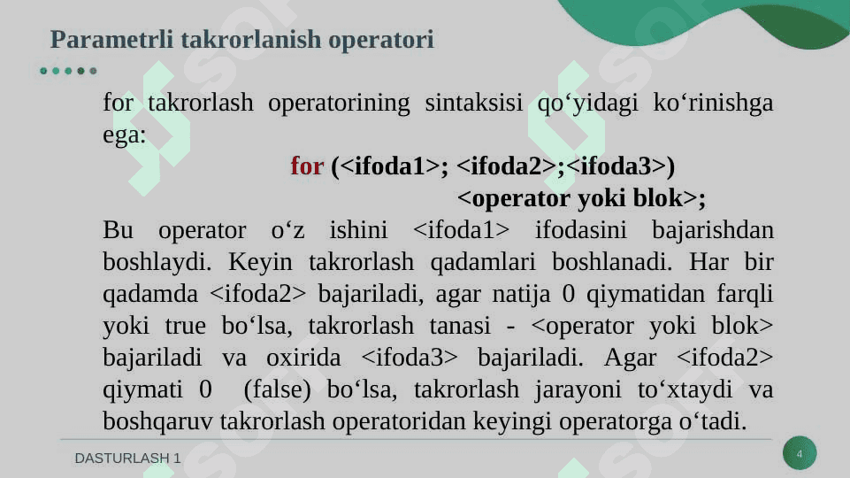 Takrorlanish operatorlari. 4
