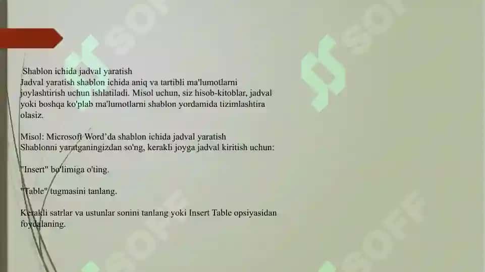 Shablonlar va jadvallar bilan ishlash 4